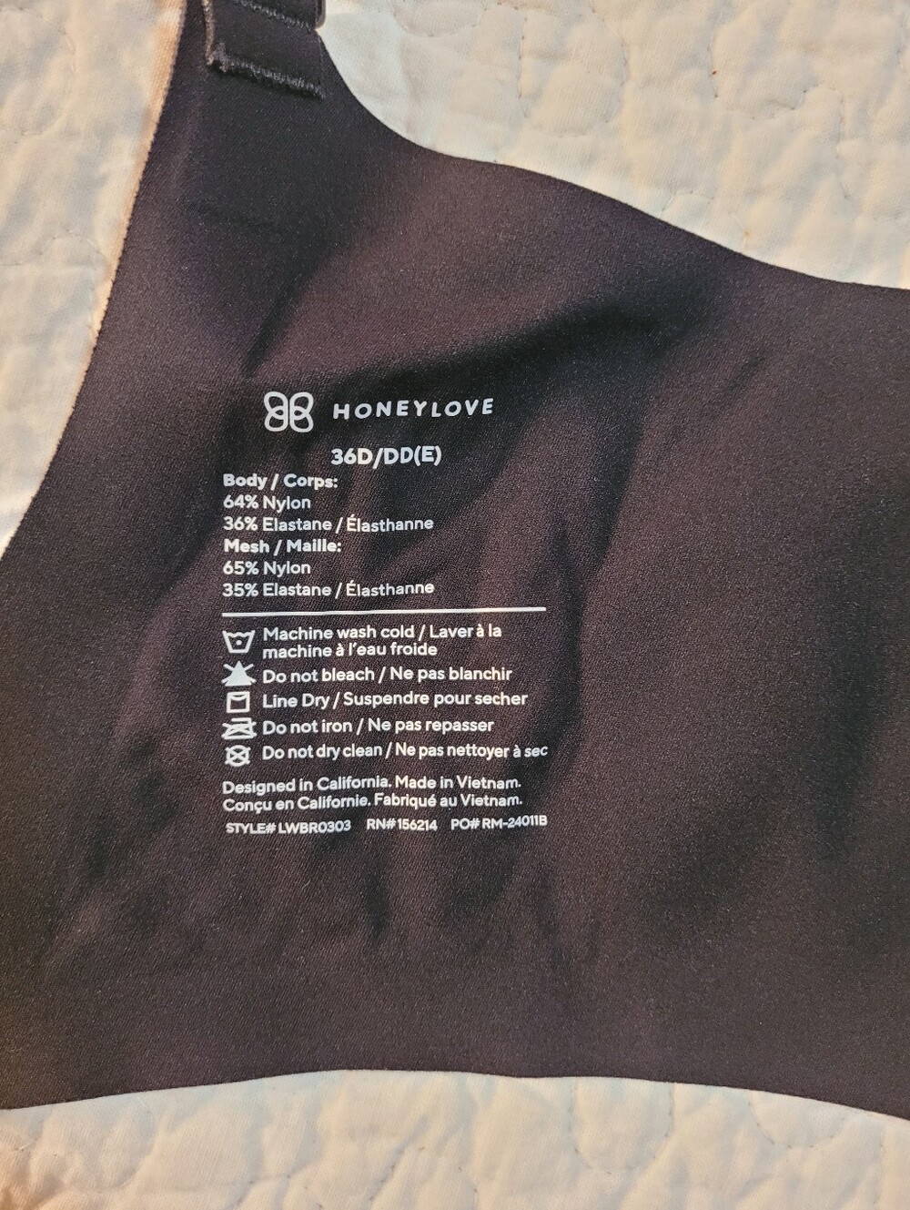 Honeylove Crossover Wireless Bra Black Sheer Padded Adjustable Sz 36 D/DD (E) - Picture 8 of 8